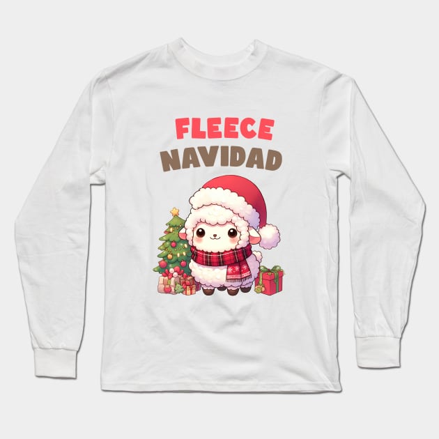 Fleece Navidad Christmas Sheep Long Sleeve T-Shirt by Takeda_Art